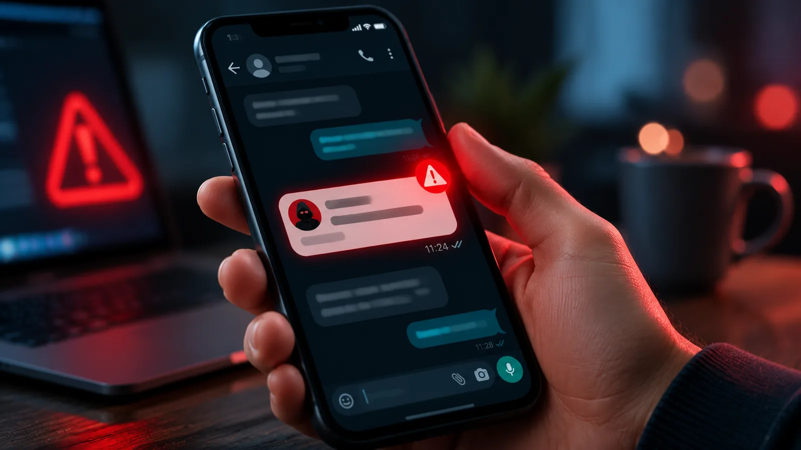 Celular exibindo mensagem de WhatsApp com oferta de emprego suspeita