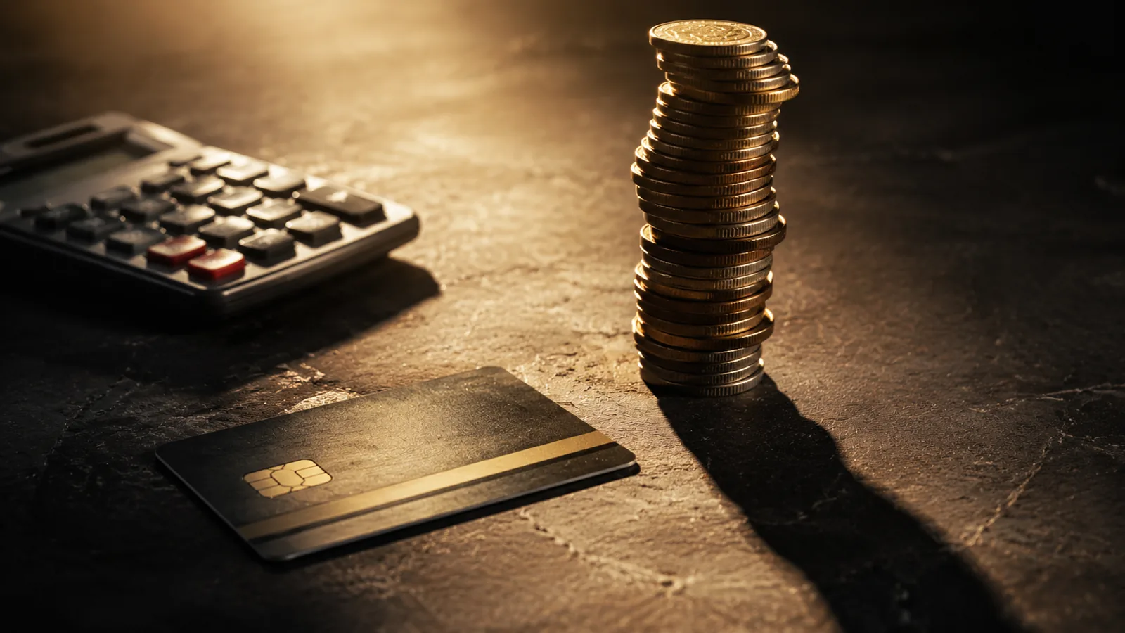 Credit card next to a calculator showing high interest