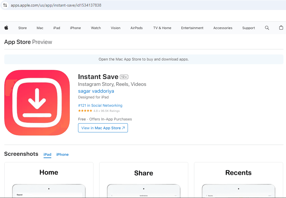 Instant Save App Store